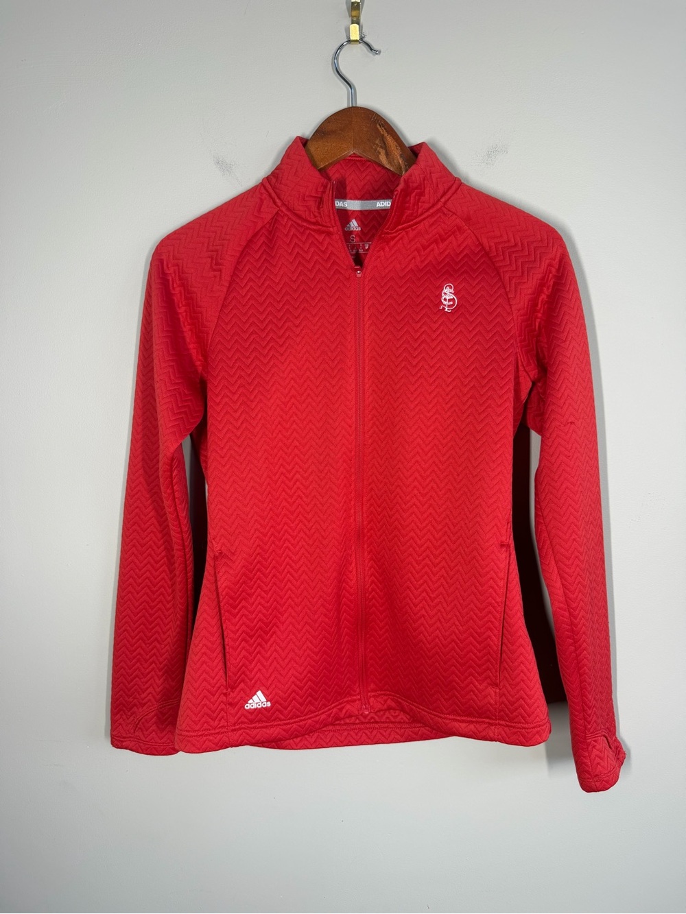 adidas Red Full-Zip Textured Jacket, Size Small